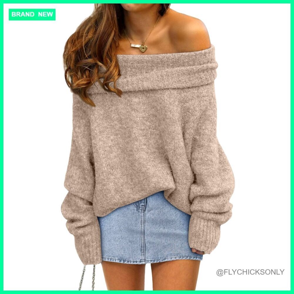 Oversized Off Shoulder Sweater Pullover Ultra Soft Stay Put Neckline
